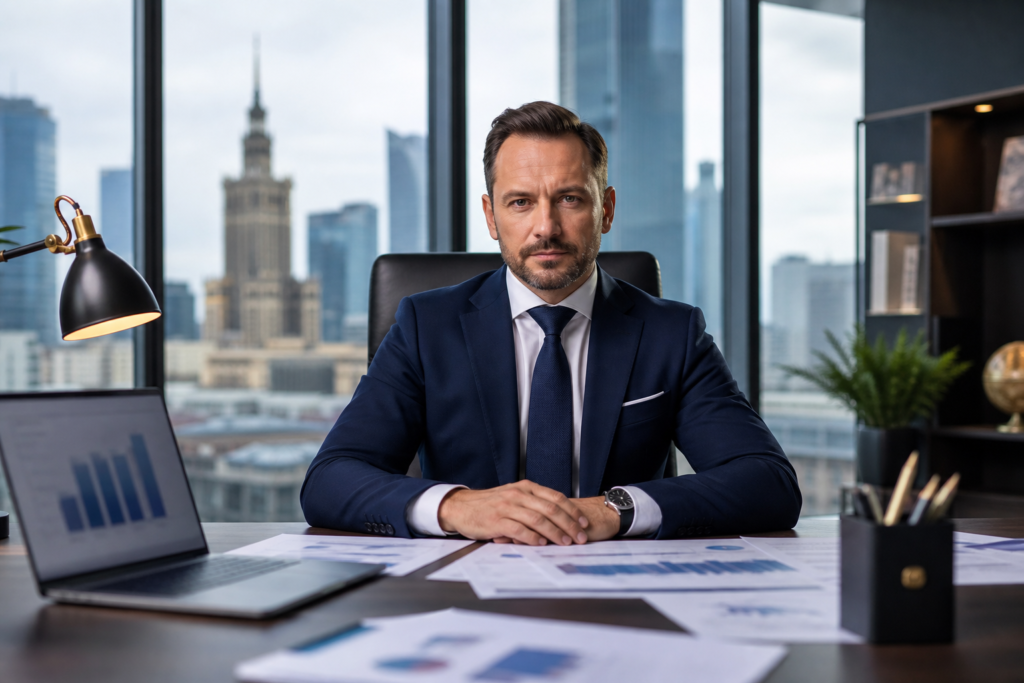 Właściciel firmy przy biurku — zatory płatnicze w Polsce 2026